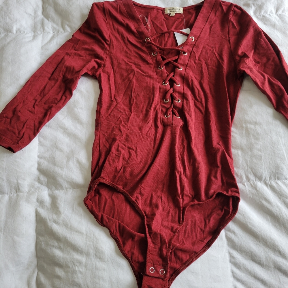Red lace up bodysuit